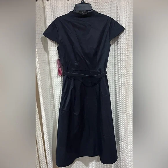 ✔️NEW Merona Black A-Line Dress with Mandarin Collar and Flutter Sleeves - Picture 7 of 8